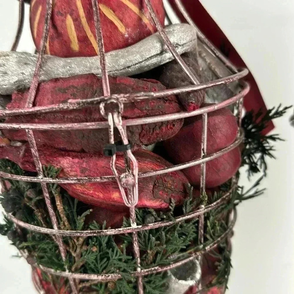 Christmas Metal farm house vases  w/ greenery & silver & red decorative items - Picture 6 of 6